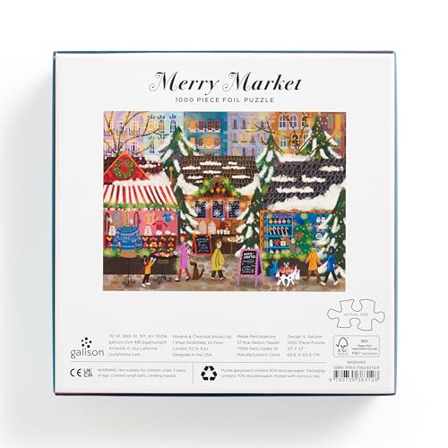 Galison Winter Lights Foil Puzzle, 500 Pieces, 20" x 20" Holiday Jigsaw Puzzle P8985