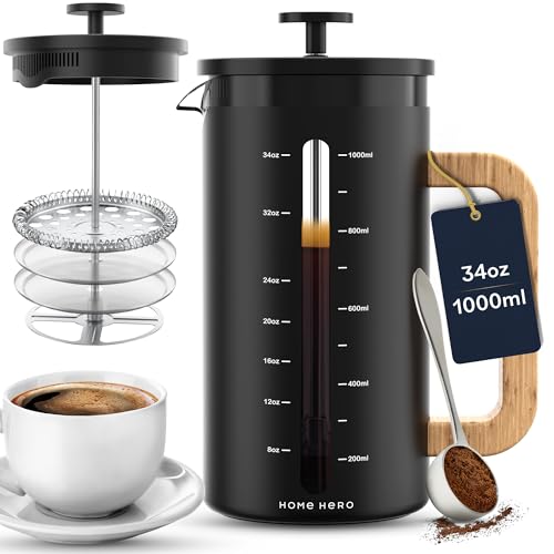 Home Hero French Press Coffee Maker 34 oz with Bamboo Handle M7727