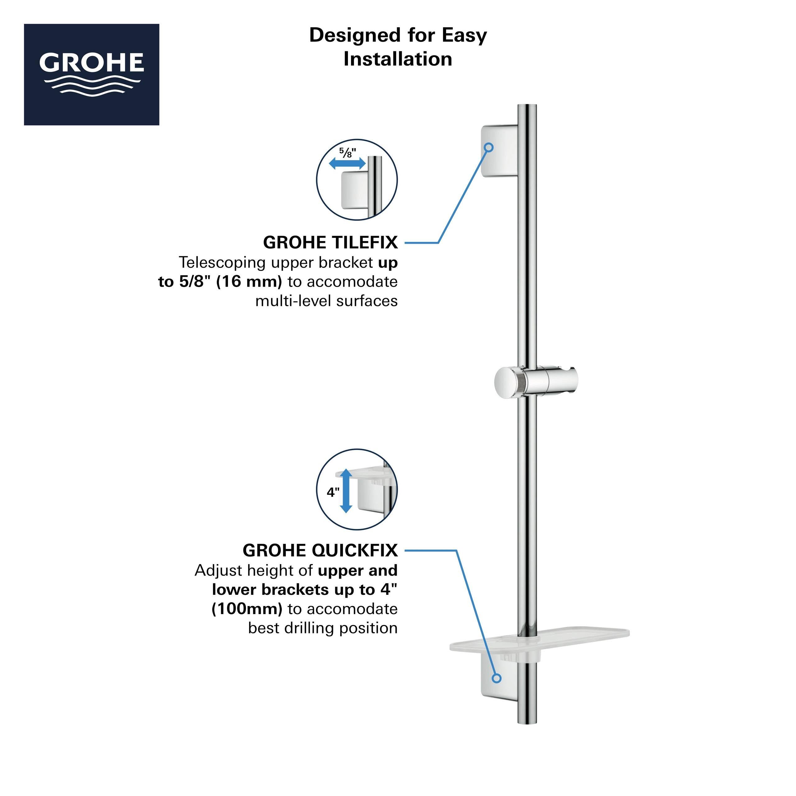 Grohe Rainshower Smartactive 36x22 Shower Slide Bar, Starlight Chrome V20584