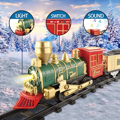 JUQU Christmas Train Set for Kids Ages 3-8, Battery Operated with Lights and Sounds R49536