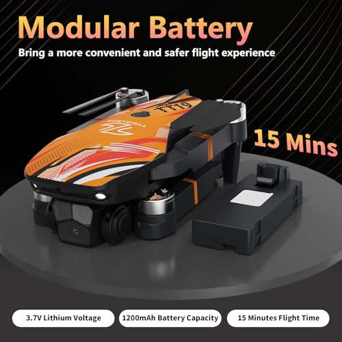 TT19 Foldable 1080P Camera Drone for Adults, Brushless Motor RC Quadcopter, Orange E4143