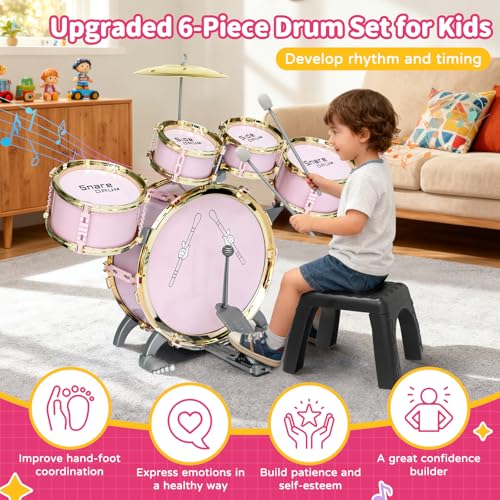 Toddler Drum Set for Kids 5-Piece with Stool, Pedal & Drumsticks F3261