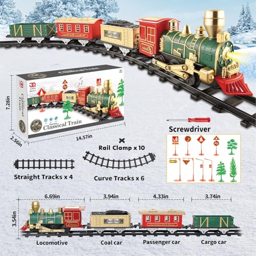 JUQU Christmas Train Set for Kids Ages 3-8, Battery Operated with Lights and Sounds R49536