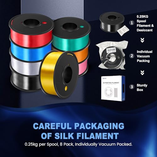 JAYO 3D Printer Filament Bundle, PLA Silk Multicolor 1.75mm, 8 Rolls 2kg G112230