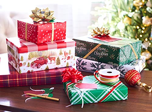 American Greetings Christmas Wrapping Paper Set, Red and Tan Brown, 120 sq ft, 4 Rolls R967653