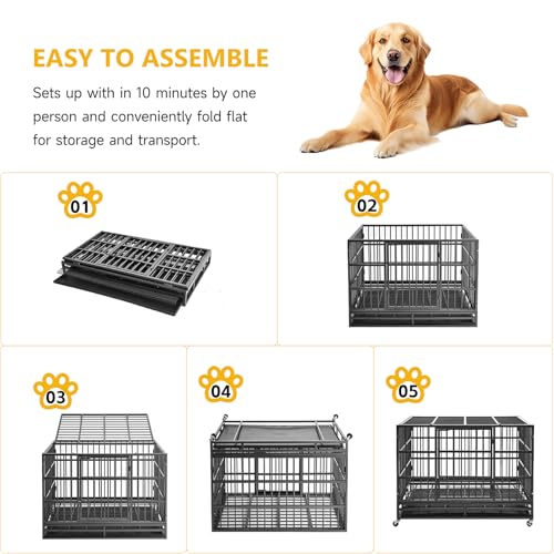 48 Inch Heavy Duty Dog Crate for Large Dogs, Double Door Steel Cage with Removable Tray L544488