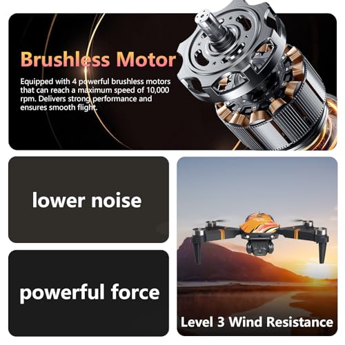 TT19 Foldable 1080P Camera Drone for Adults, Brushless Motor RC Quadcopter, Orange E4143