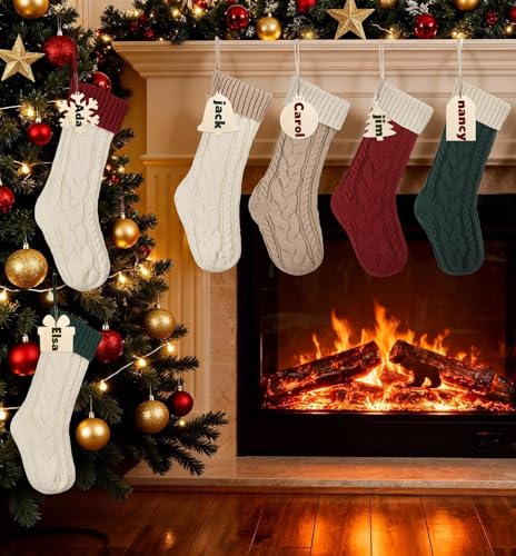 Bone Shaped Dog Christmas Stockings 3 Pack Cable Knit with Name Tag X7669