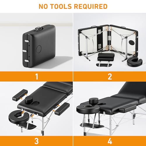 Portable Massage Table 84" Aluminum Adjustable 3-Section Reclining Couch with Carrying Bag (Black) B663600