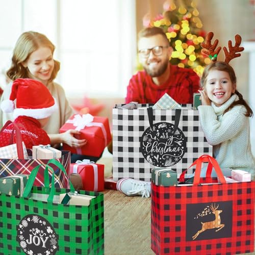 24 Pack Christmas Gift Bags Assorted Sizes with Handle, Non-Woven Reusable Tote I711017