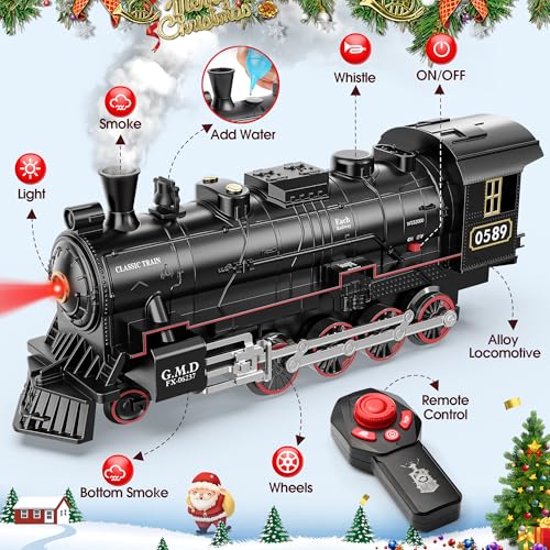 Hot Bee Train Set for Boys, Remote Control Electric Toy with Steam Locomotive E1277