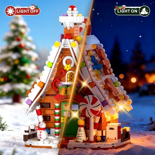 Gingerbread House Building Set with Light Kit, Christmas Village Decor for Kids and Adults O385