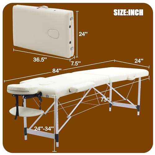 Portable Massage Table 84 Inch with Neck Stretcher, Black Aluminum O188