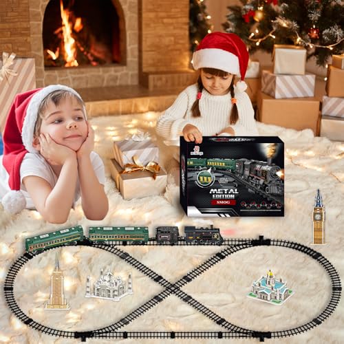 Electric Train Set for Kids with Steam Locomotive, Light & Sounds S601002
