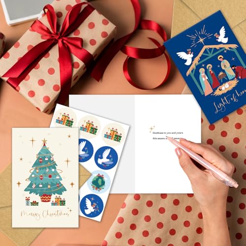 24 Pack Christian Christmas Cards, Religious Holiday Card Set with 6 Designs E9614