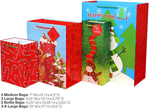 FZOPO Christmas Gift Bags Bulk Set with Handles Assorted Sizes W231