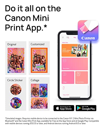 Canon Ivy 2 Mini Photo Printer, Sticky-Back Prints, Pure White I989653