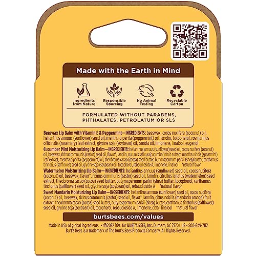 Burt's Bees Lip Balm 4-Pack, Pink Grapefruit, Mango, Coconut & Pear, Pomegranate C323915