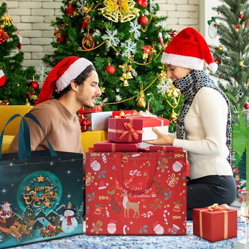 AhfuLife 12 PCS Reusable Christmas Gift Bags with Handles, Assorted Sizes J39716
