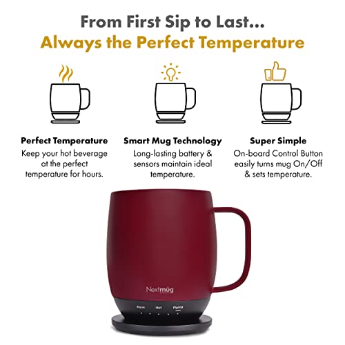 Nextmug Self-Heating Coffee Mug, 14 oz, Burgundy W7807