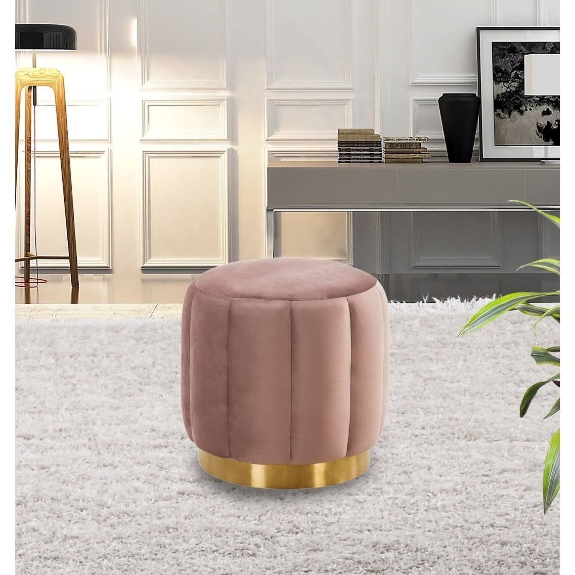 LeisureMod Franklin Round Velvet Ottoman Footrest with Gold Base M946