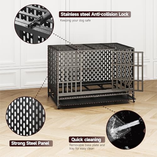 48 Inch Heavy Duty Dog Crate for Large Dogs, Double Door Steel Cage with Removable Tray L544488