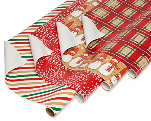 American Greetings Christmas Wrapping Paper Set, Red and Tan Brown, 120 sq ft, 4 Rolls R967653