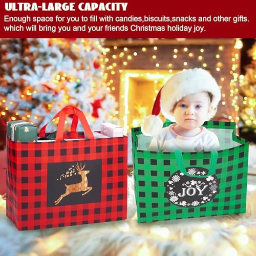 24 Pack Christmas Gift Bags Assorted Sizes with Handle, Non-Woven Reusable Tote I711017