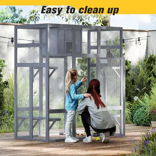 COZIWOW 70 Inches Wooden Catio Outdoor Cat Enclosure with Waterproof Roof I9907