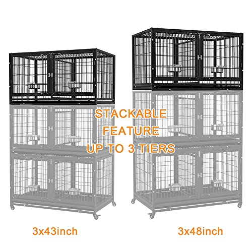 Heavy Duty Dog Crate Cage Kennel for Large Dogs with Removable Trays and Wheels J3652
