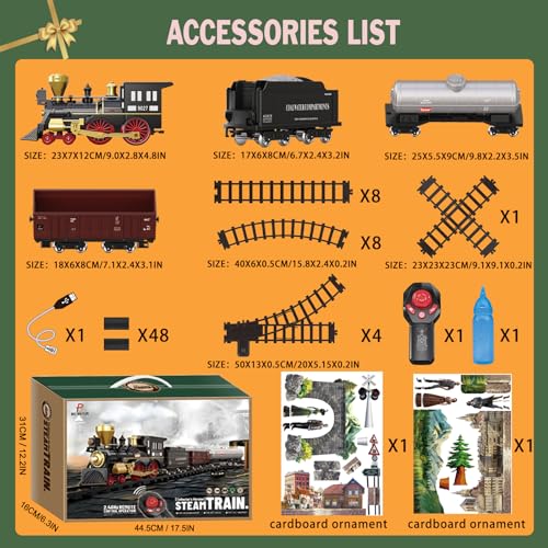 Electric Train Set for Kids with Steam Locomotive, Light & Sounds S601002