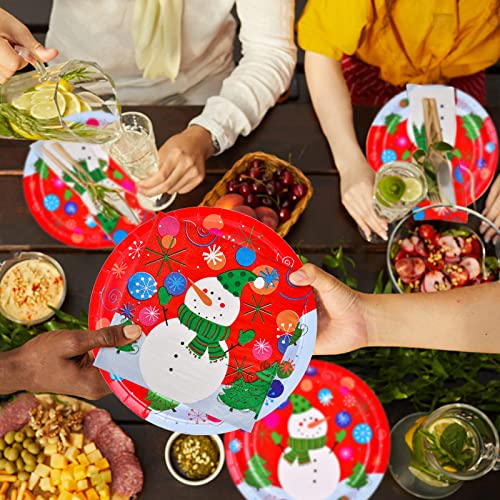 Gatherfun Christmas Snowman Paper Dinner Plates and Napkins, Serve 50 V8502