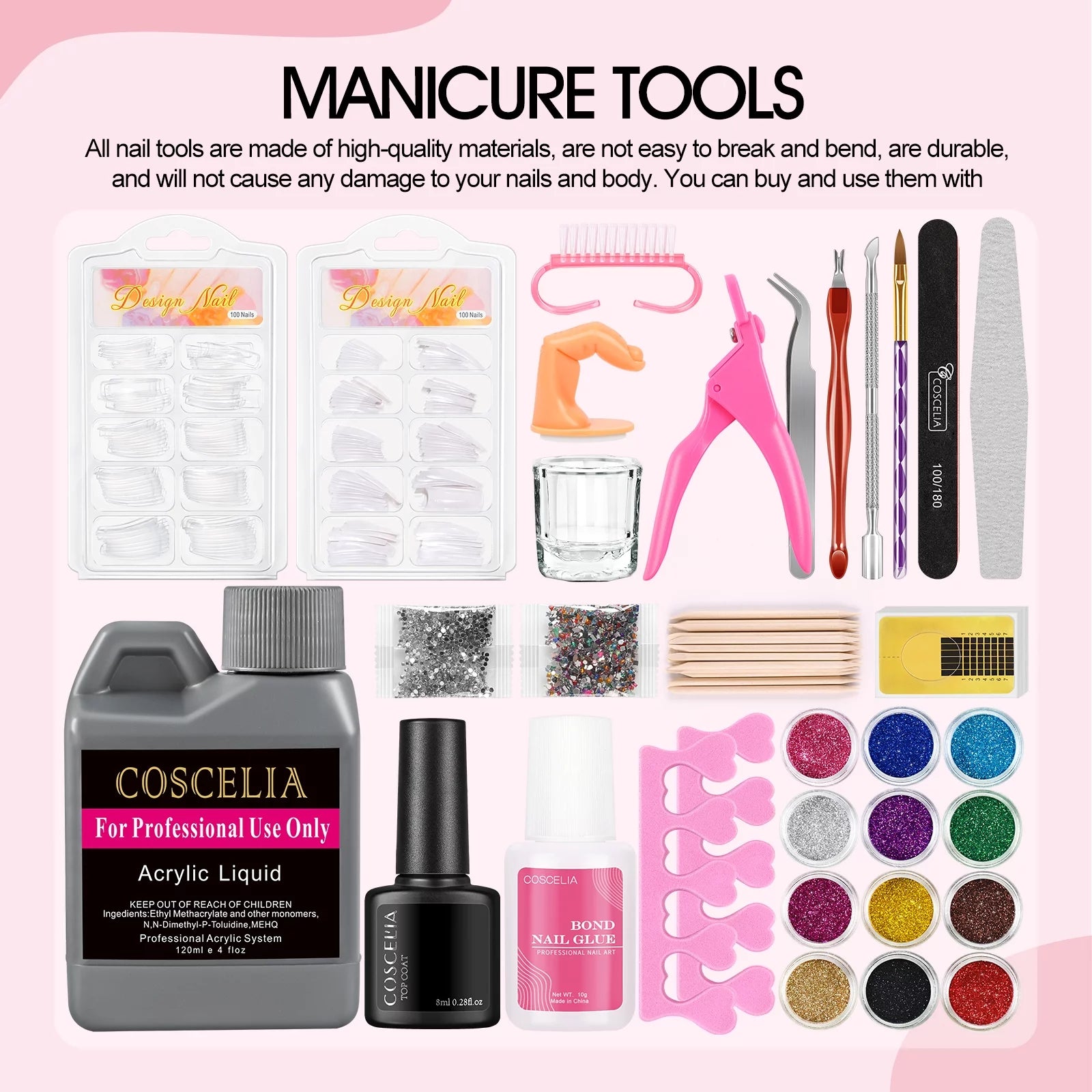 Coscelia Acrylic Nail Kit with UV Light and Nail Drill O96265