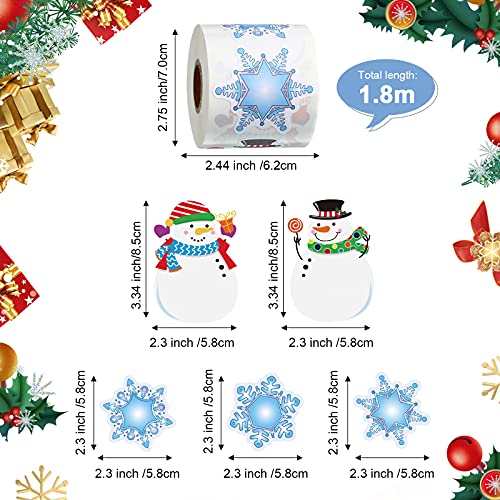 300 Pcs Christmas Snowman Snowflake Roll Stickers for Gift Wrapping E6930
