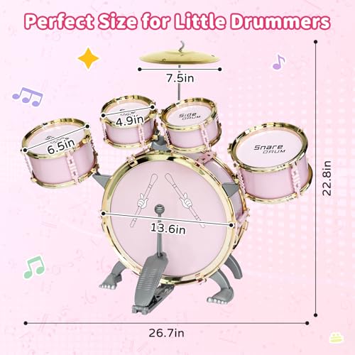Toddler Drum Set for Kids 5-Piece with Stool, Pedal & Drumsticks F3261