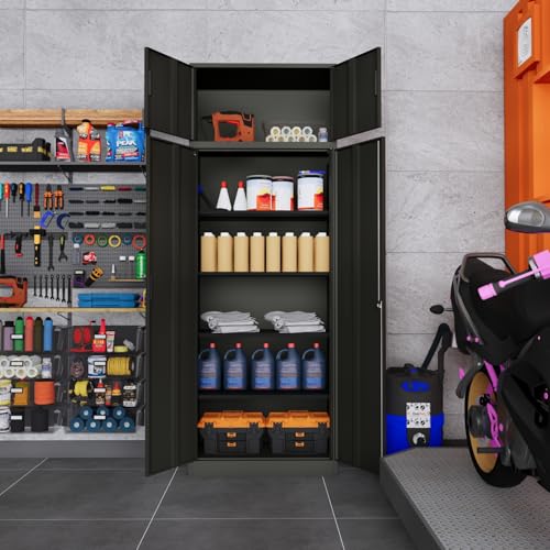 Metal Storage Cabinet 71" White Locking Steel Cabinet with 2 Doors and 5 Shelves U4003