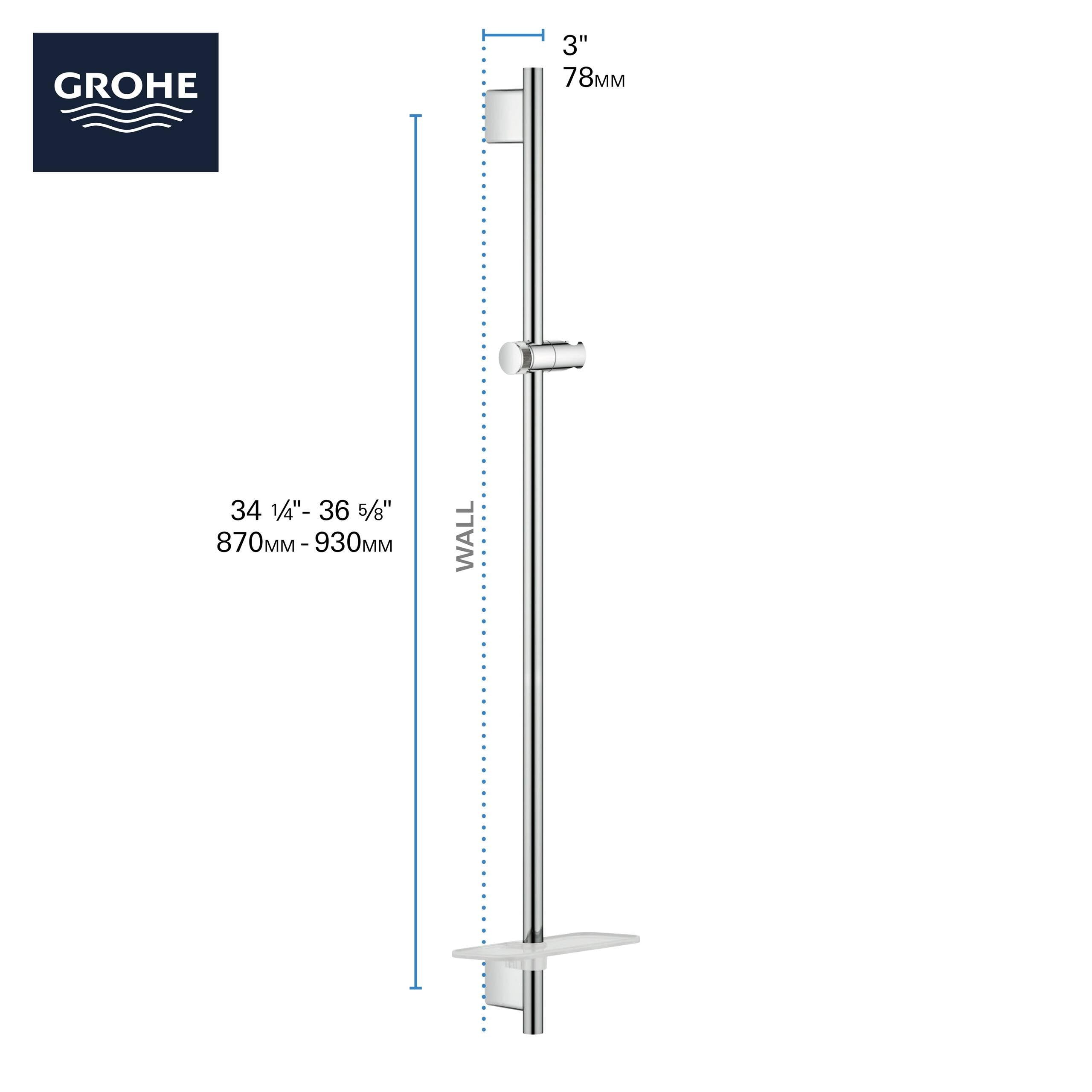 Grohe Rainshower Smartactive 36x22 Shower Slide Bar, Starlight Chrome V20584