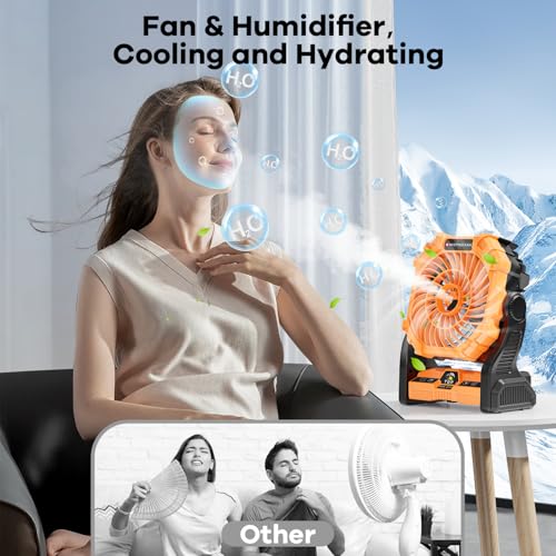 Portable Misting Fan with RGB Lantern, 30000 mAh Rechargeable Camping Fan I36923