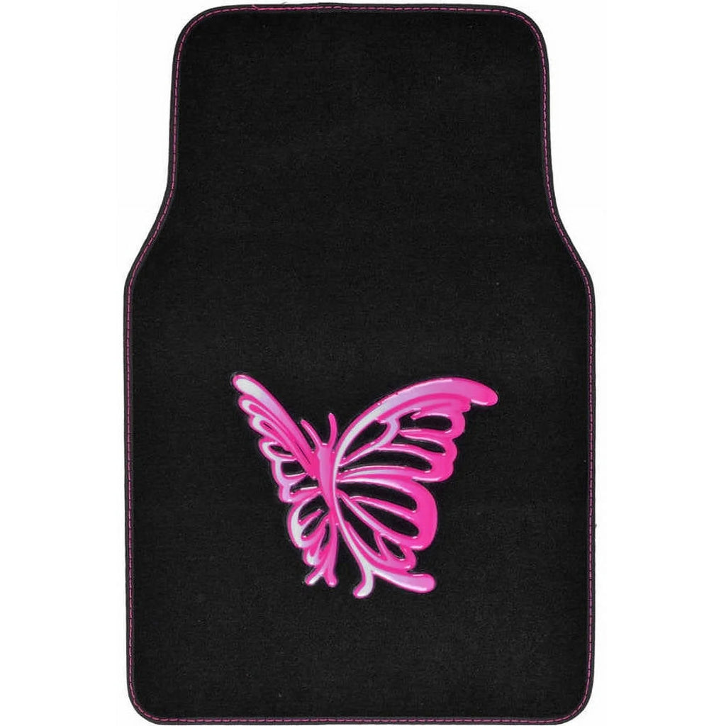 BDK Pink Butterfly Car Floor Mats Full Set Rubber Backing H618864