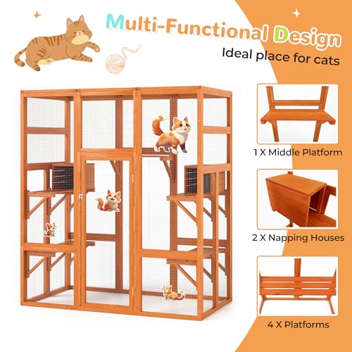 COZIWOW 70 Inches Wooden Catio Outdoor Cat Enclosure with Waterproof Roof I9907