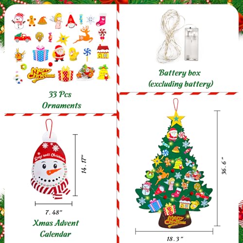 Felt Christmas Tree for Kids with Advent Calendar and 33 Ornaments J619