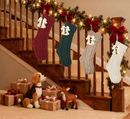 Bone Shaped Dog Christmas Stockings 3 Pack Cable Knit with Name Tag X7669