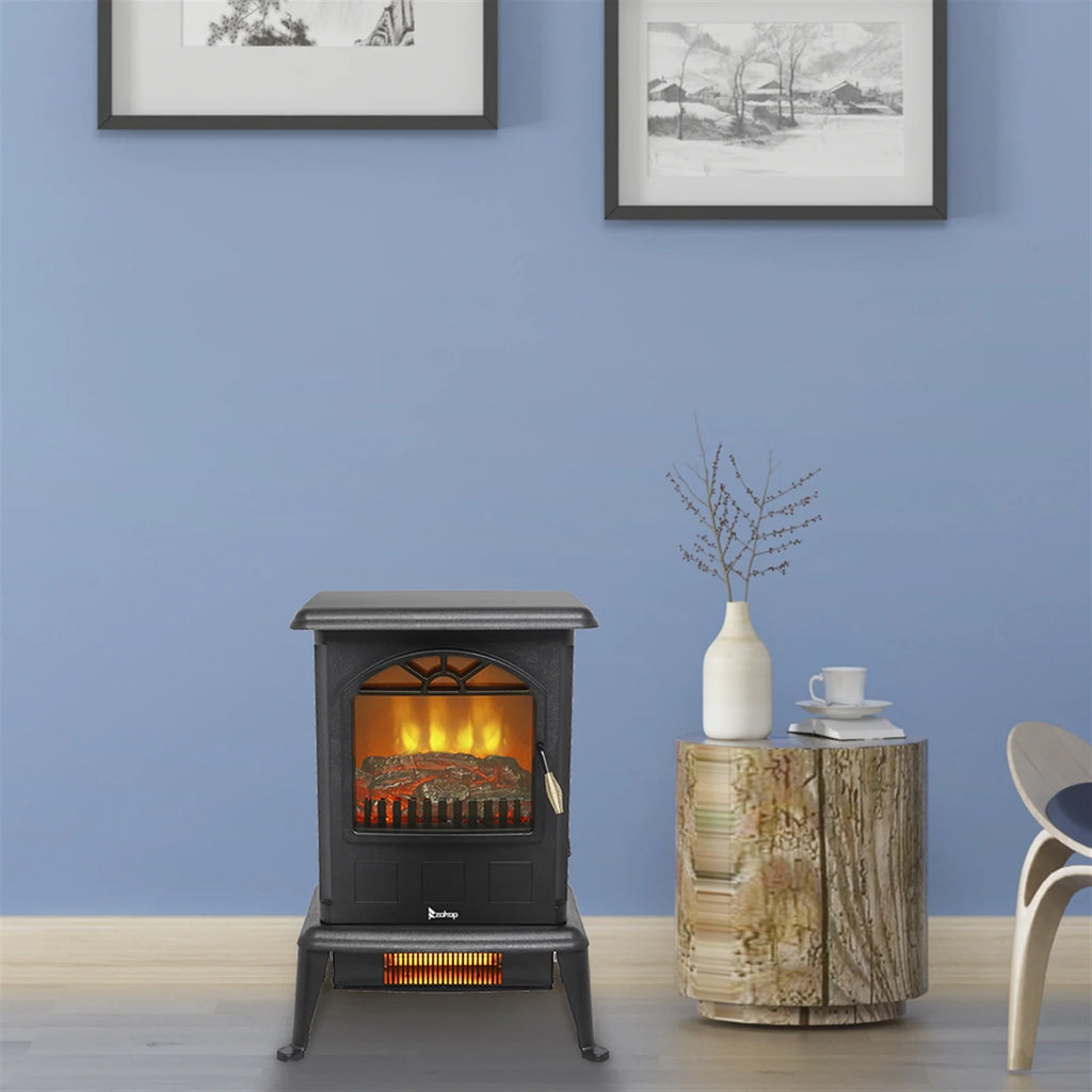 1500W Electric Stove Heater with 3D Flame Effect, Freestanding Indoor Fireplace D3021