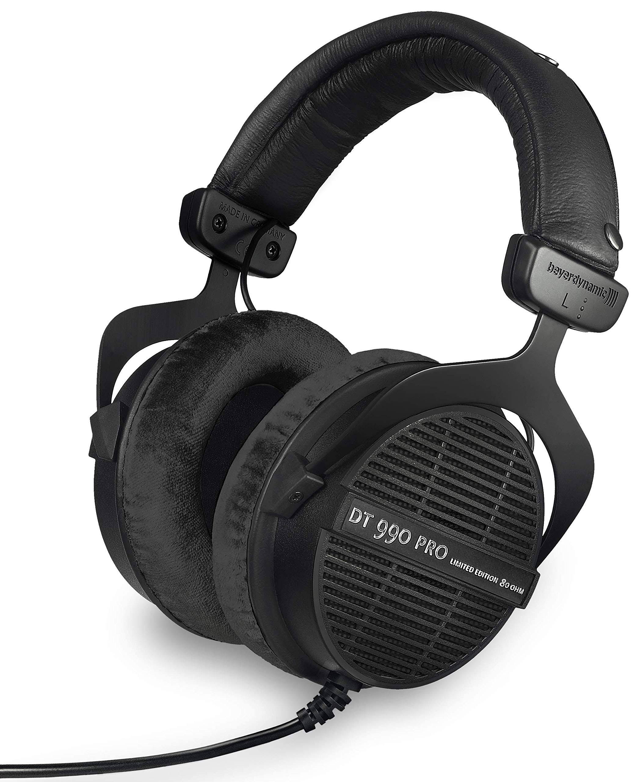 Beyerdynamic DT 990 Pro Over-Ear Studio Monitor Headphones - Open-Back Stereo Construction, Wired 80 Ohm, Black Limited Edition - Avayadevconnect