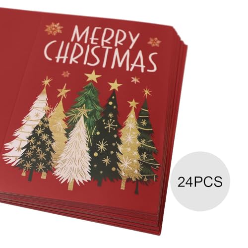 GEEORY Boxed Christmas Greeting Cards 5" x 7" Watercolor Xmas Tree & Snowflake, 24 with Envelopes & Stickers T87529