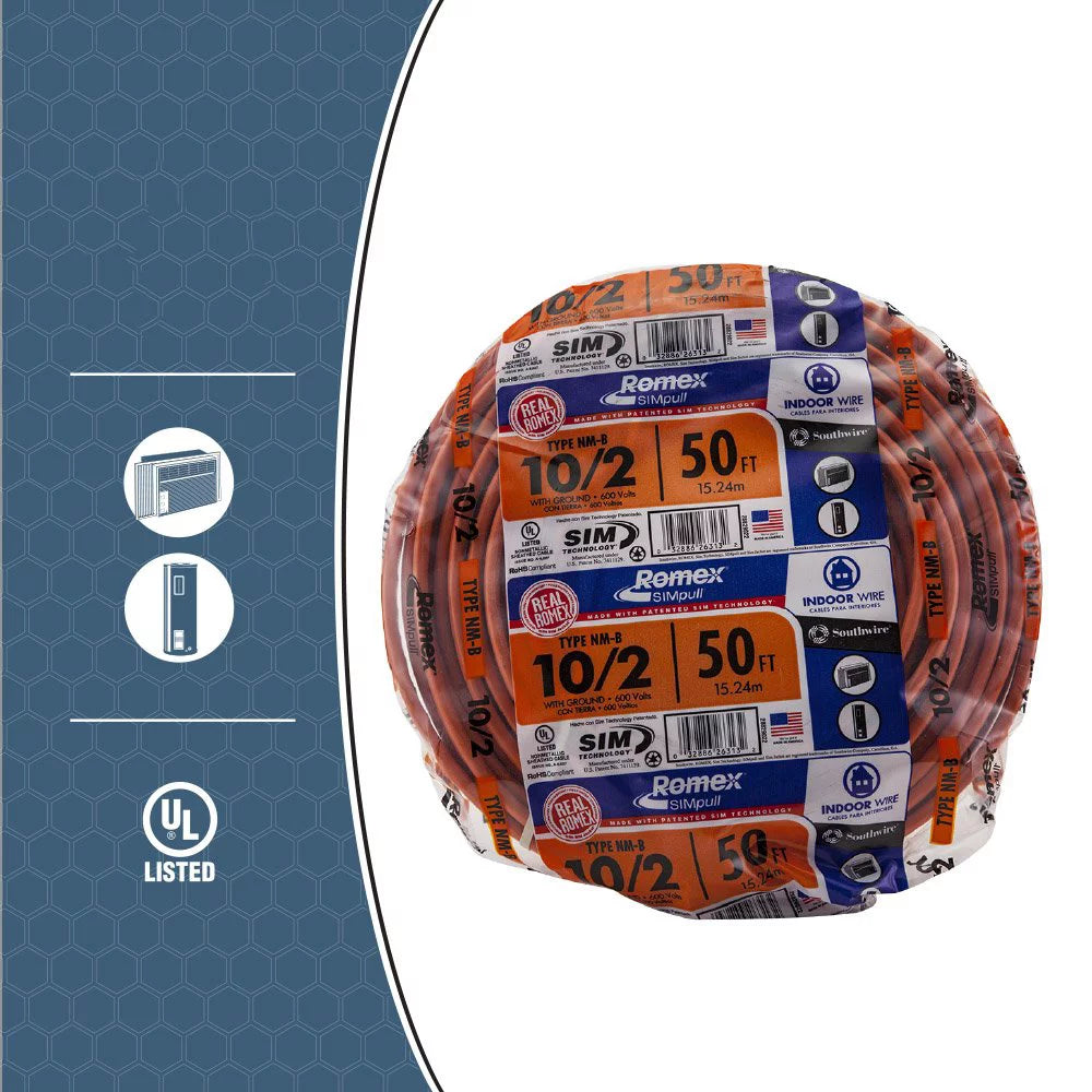 Southwire 50 ft 10/2 with Ground Romex SIMpull NM-B Electrical Wire W30717