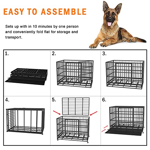 Heavy Duty Dog Crate Cage Kennel for Large Dogs with Removable Trays and Wheels J3652