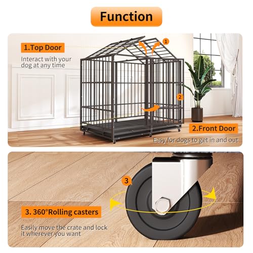 48 Inch Heavy Duty Dog Crate for Large Dogs, Double Door Steel Cage with Removable Tray L544488