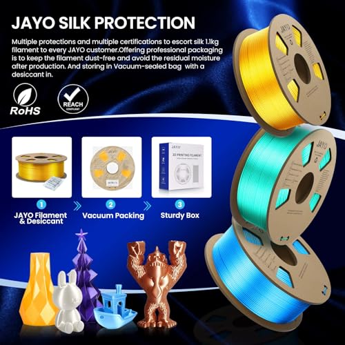 JAYO 3D Printer Filament Bundle, PLA Silk Multicolor 1.75mm, 8 Rolls 2kg G112230
