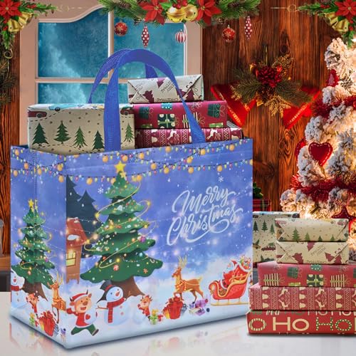 AhfuLife 12 PCS Reusable Christmas Gift Bags with Handles, Assorted Sizes J39716